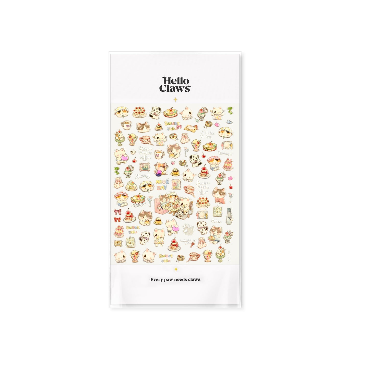 Sheet of stickers with various small images on a white background