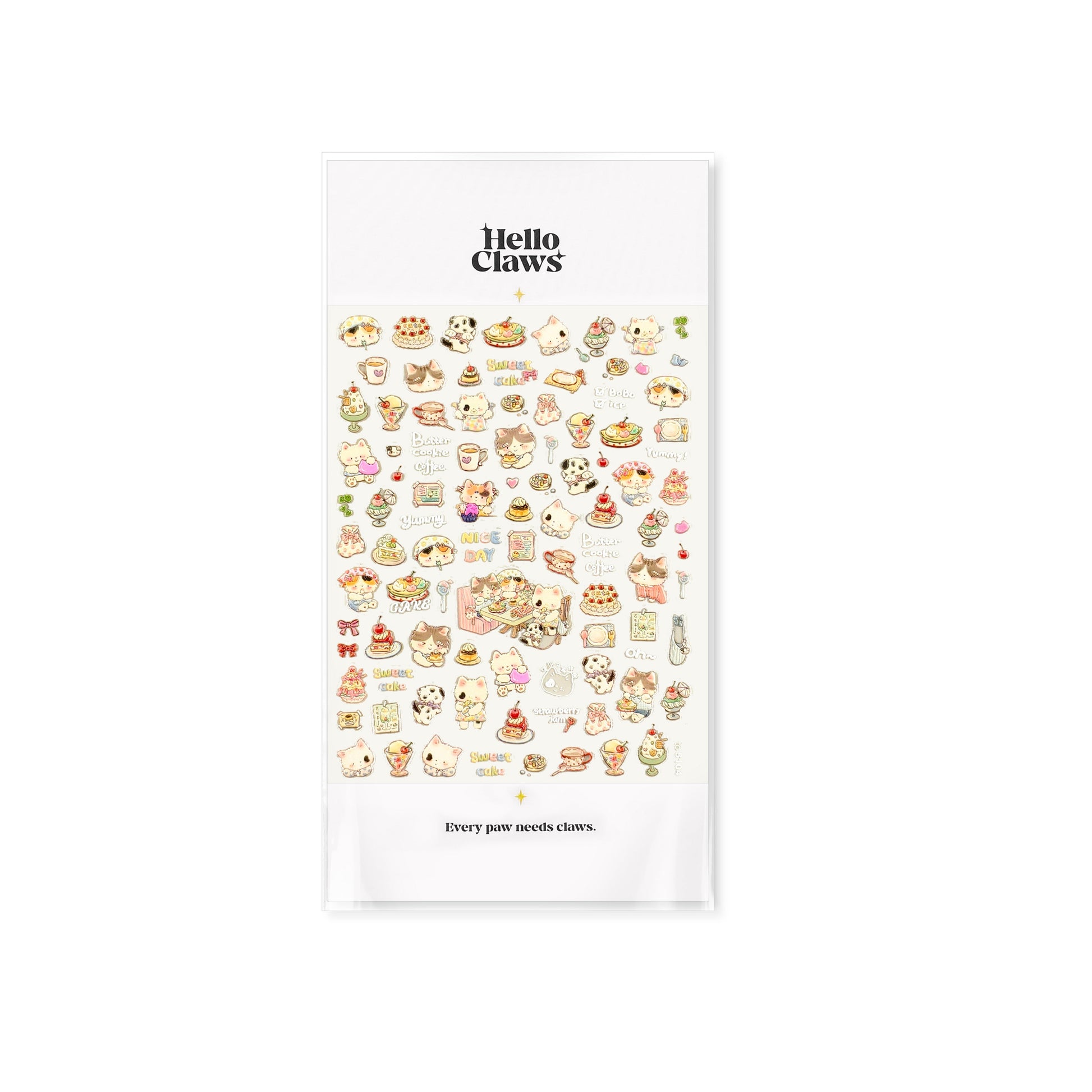 Sheet of stickers with various small images on a white background