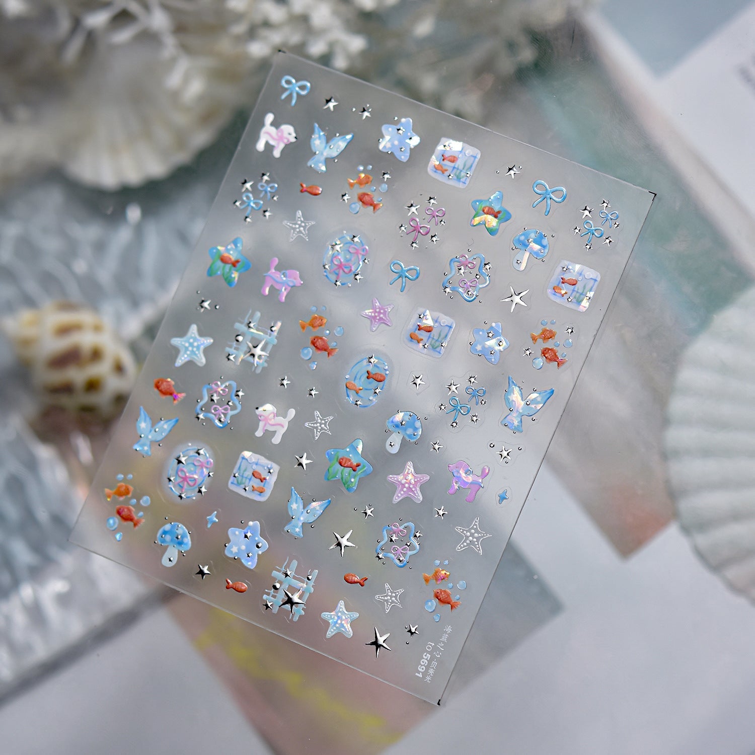 Hello Claws | Watercolour Ocean Fish Silver Nail Deco Sticker 