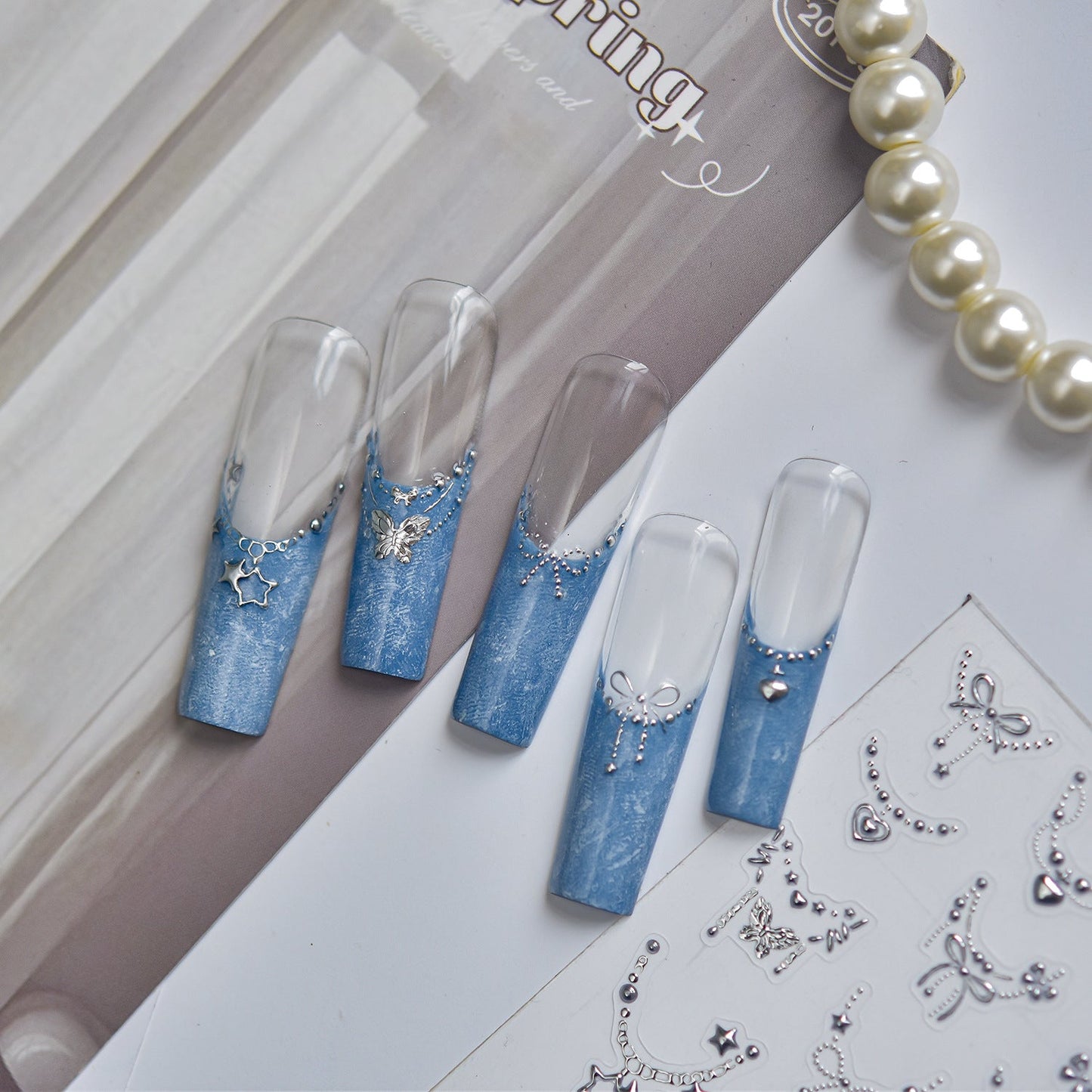 Hello Claws | Silver French-style Necklace Nail Deco Sticker 