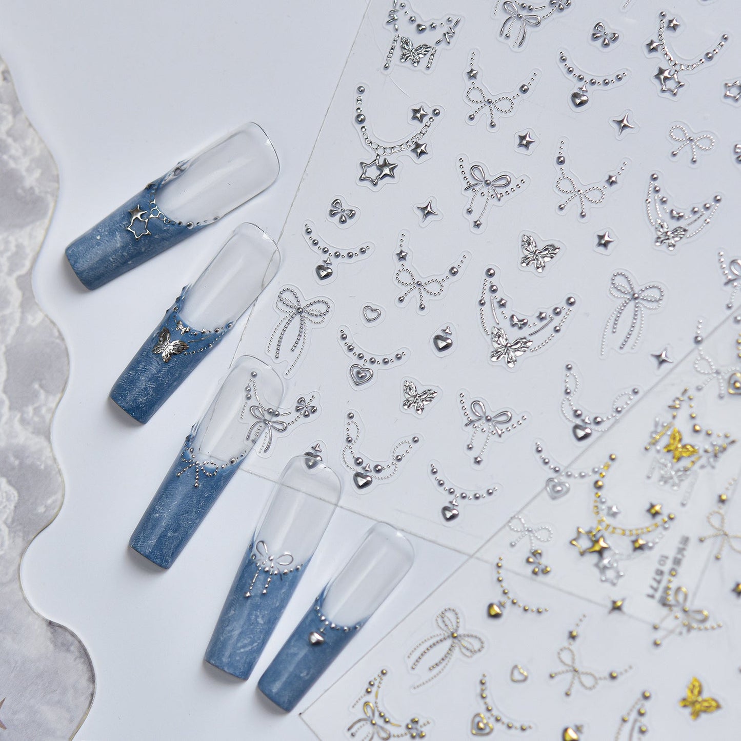 Hello Claws | Silver French-style Necklace Nail Deco Sticker 