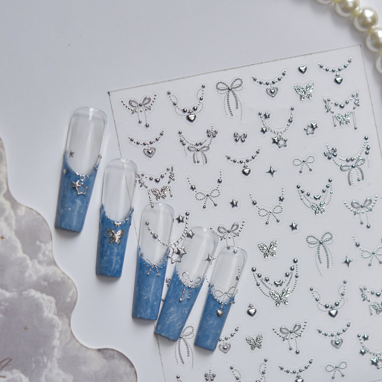 Hello Claws | Silver French-style Necklace Nail Deco Sticker 