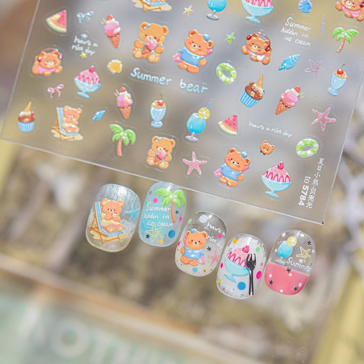 Hello Claws | Summer Bear Beach Party Nail Deco Sticker 
