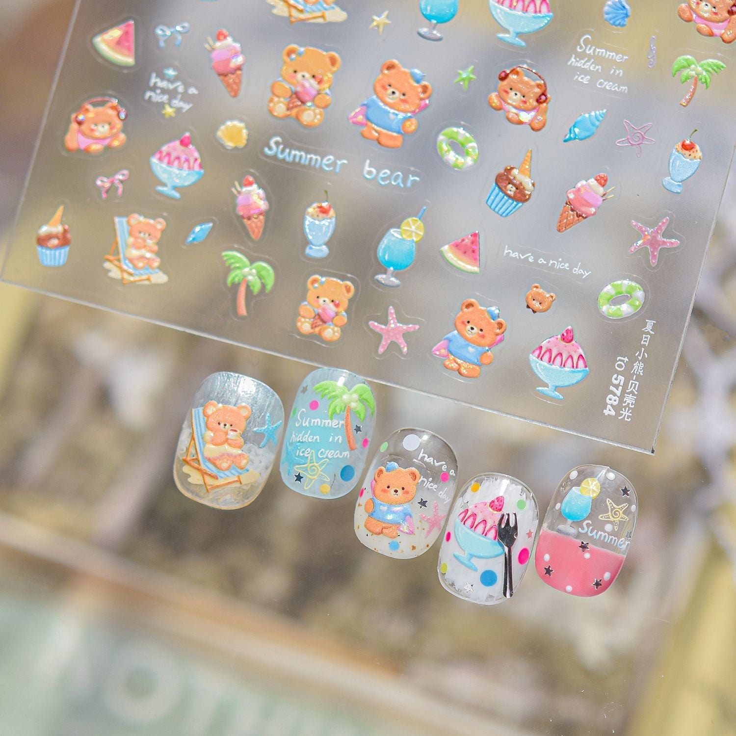 Hello Claws | Summer Bear Beach Party Nail Deco Sticker 