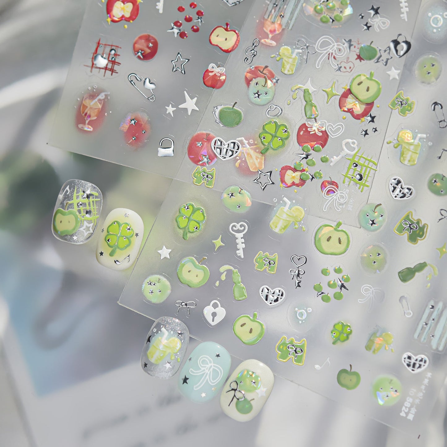 Hello Claws | Silver Green Apple Nail Deco Sticker 