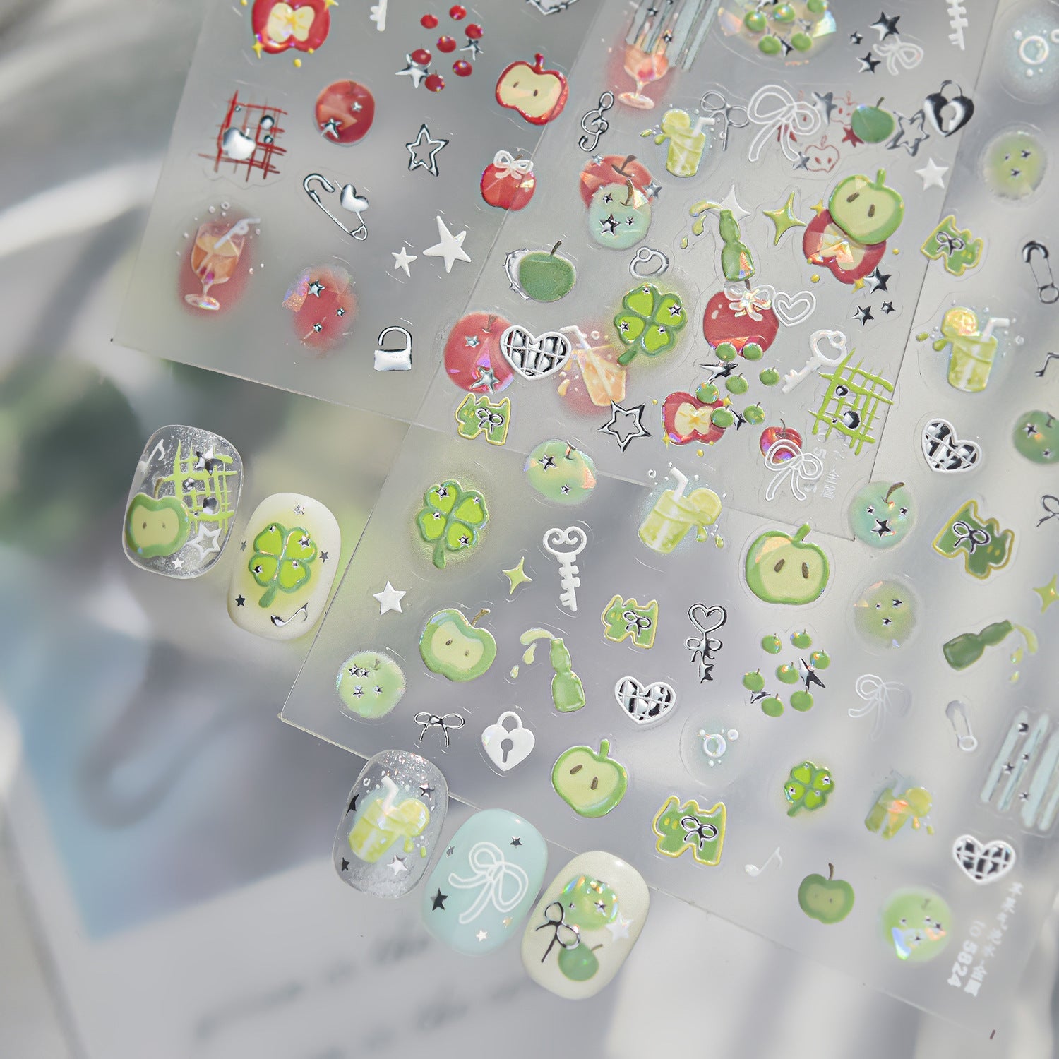 Hello Claws | Silver Green Apple Nail Deco Sticker 