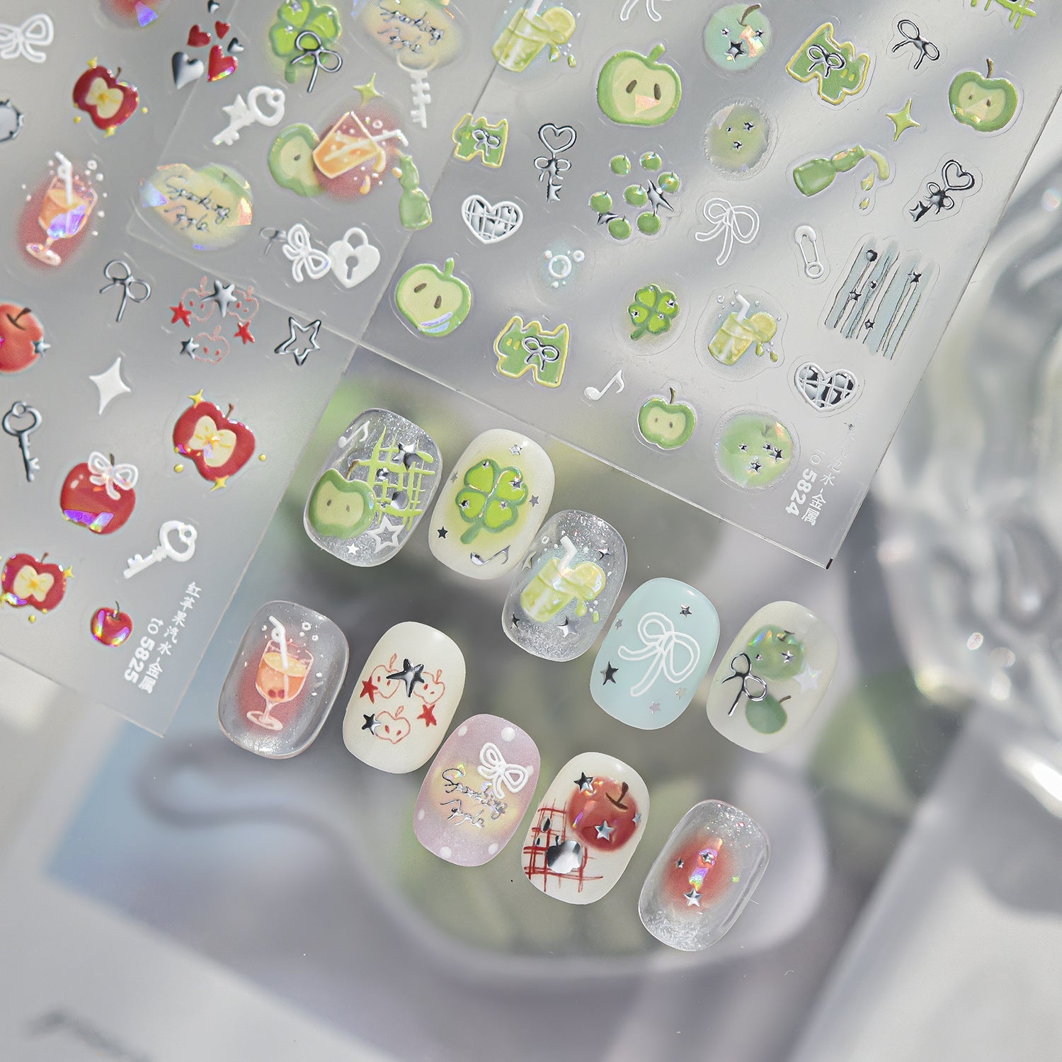 Hello Claws | Silver Green Apple Nail Deco Sticker 