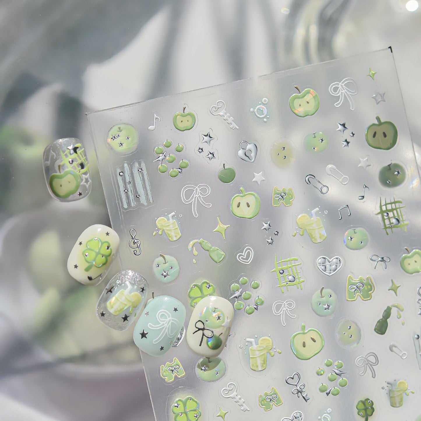 Hello Claws | Silver Green Apple Nail Deco Sticker 