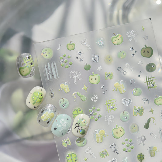 Hello Claws | Silver Green Apple Nail Deco Sticker 