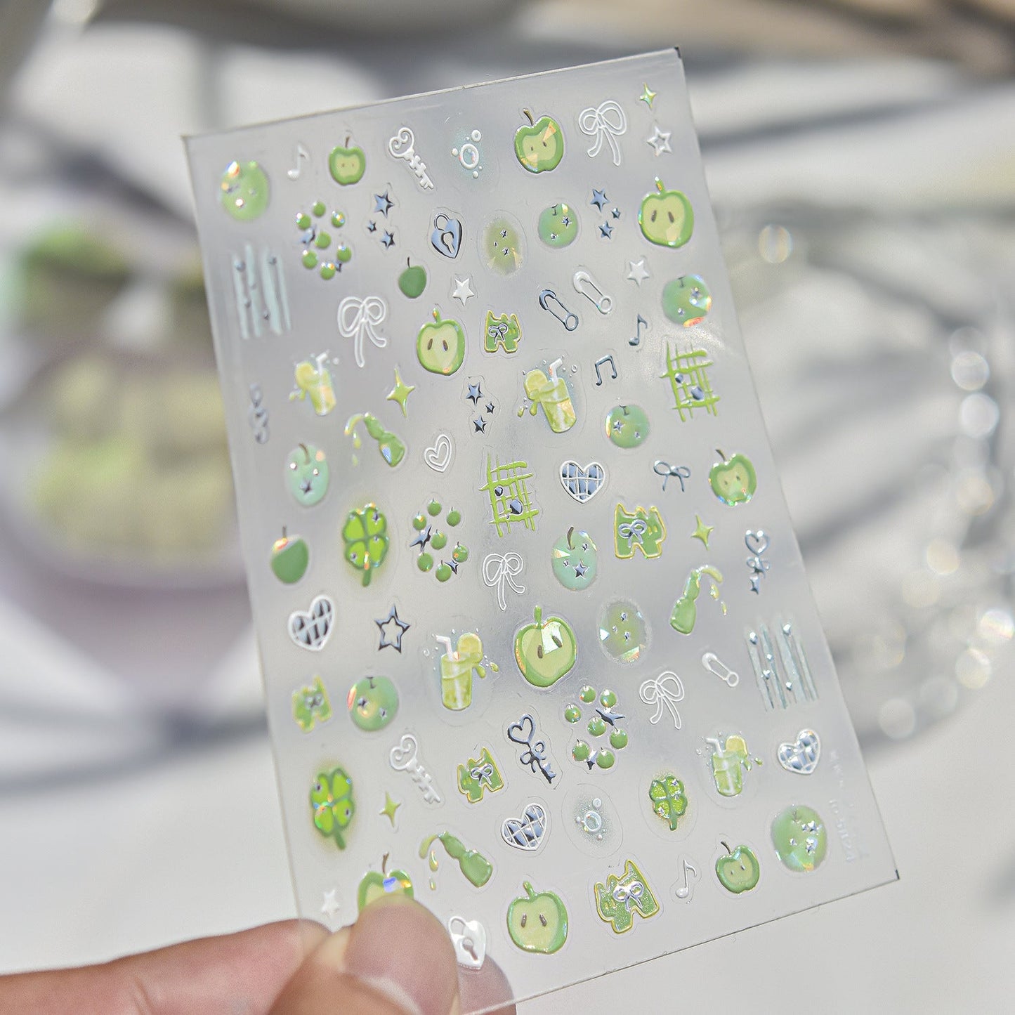 Hello Claws | Silver Green Apple Nail Deco Sticker 