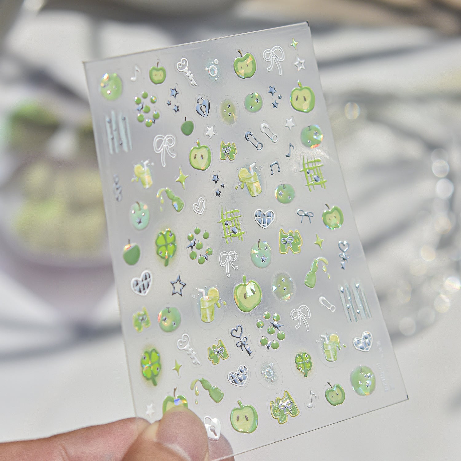 Hello Claws | Silver Green Apple Nail Deco Sticker 