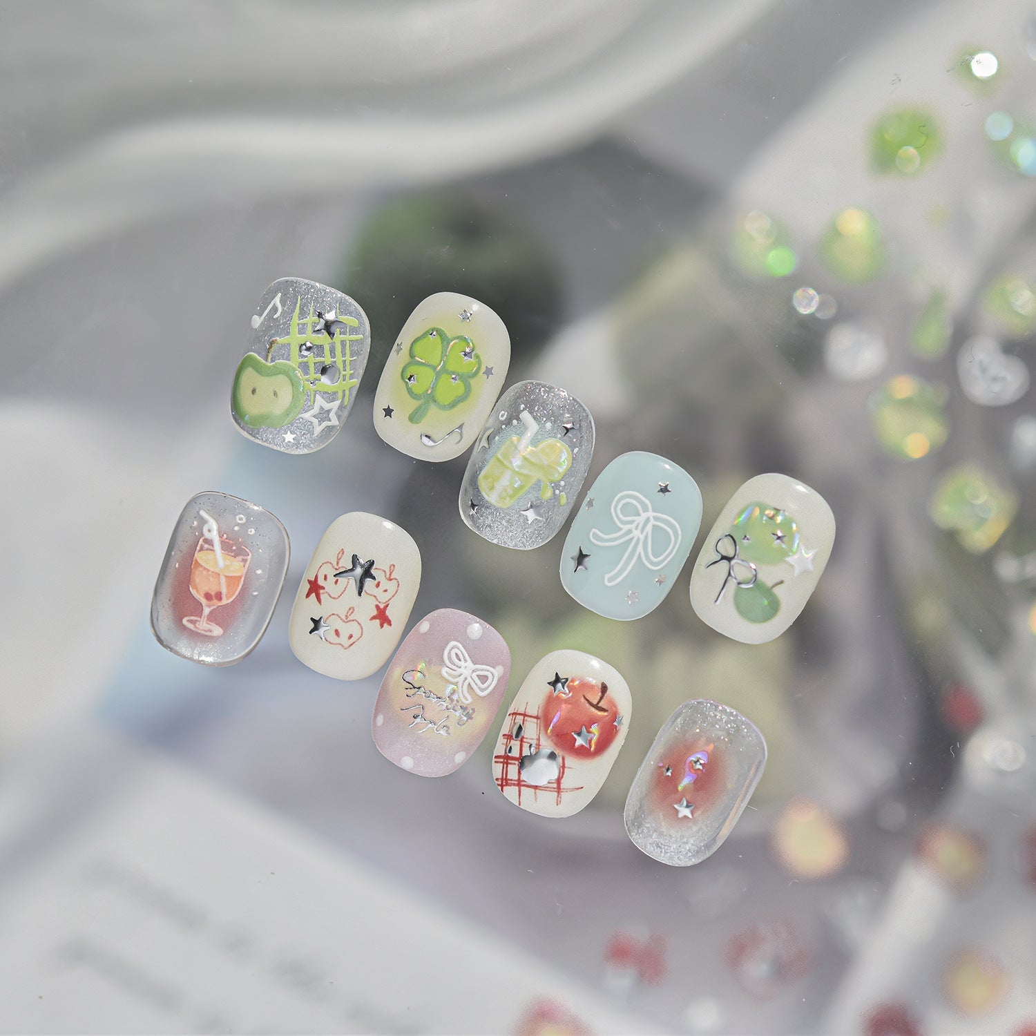 Hello Claws | Silver Green Apple Nail Deco Sticker 