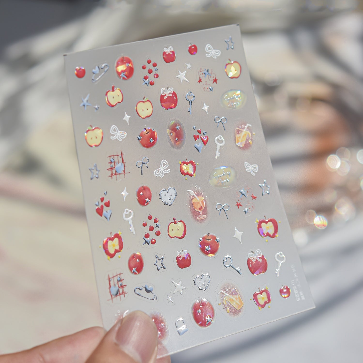 Hello Claws | Silver Red Apple Nail Deco Sticker 