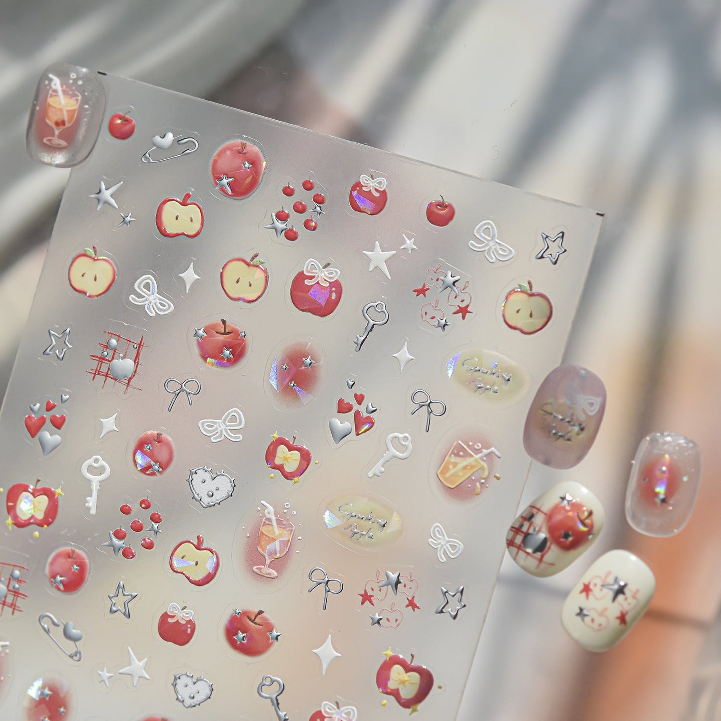 Hello Claws | Silver Red Apple Nail Deco Sticker 