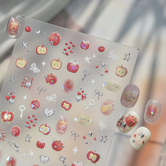 Hello Claws | Silver Red Apple Nail Deco Sticker 