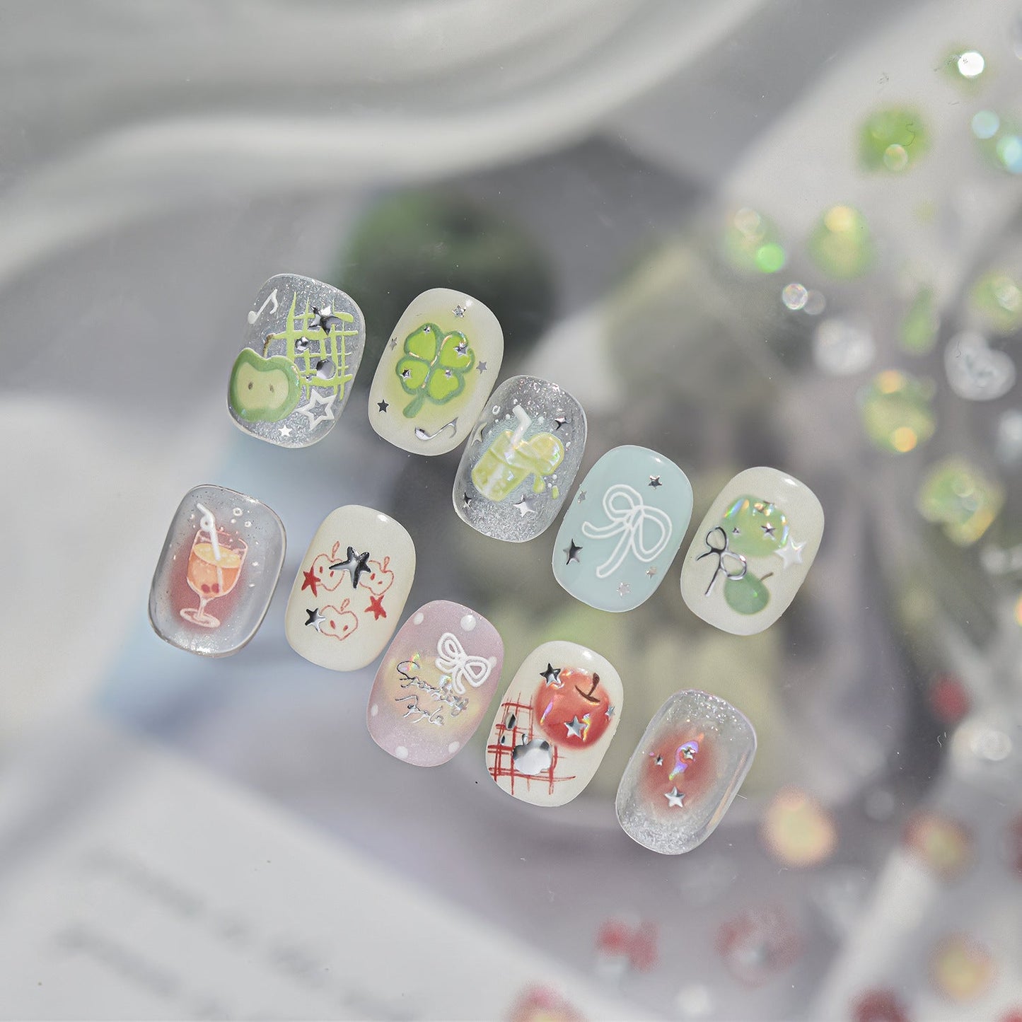 Hello Claws | Silver Red Apple Nail Deco Sticker 