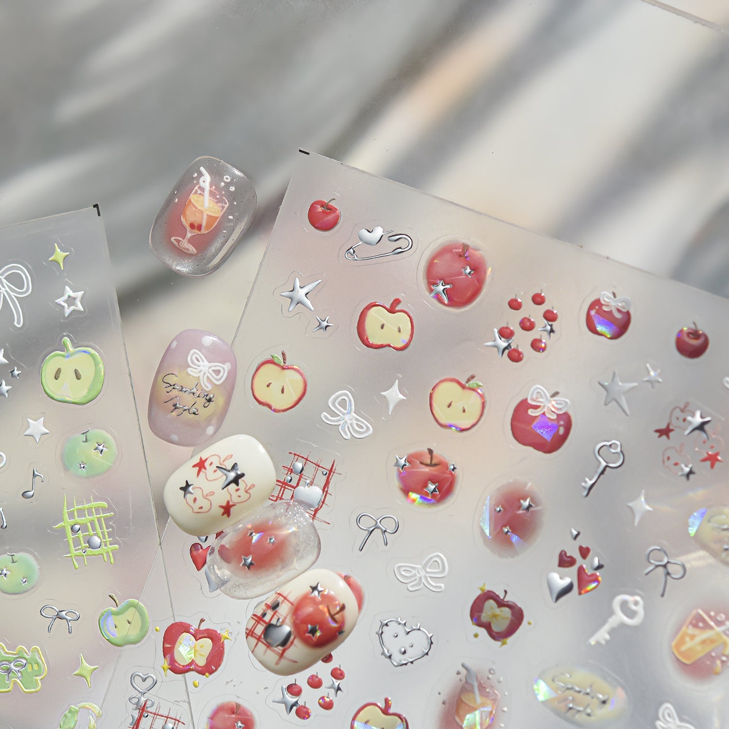 Hello Claws | Silver Red Apple Nail Deco Sticker 