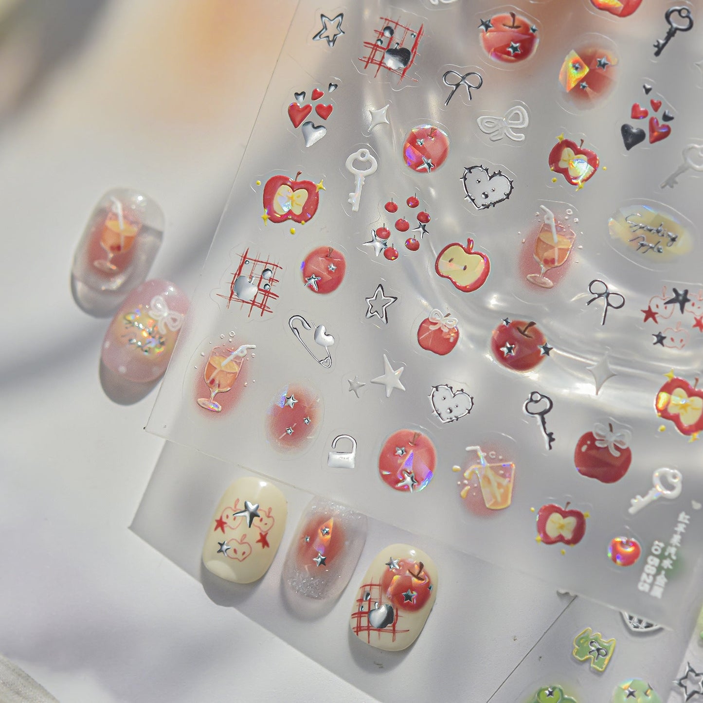 Hello Claws | Silver Red Apple Nail Deco Sticker 