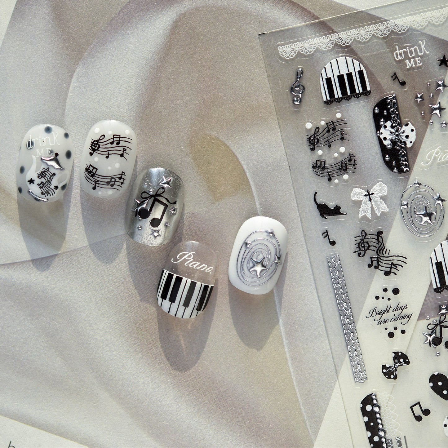 Hello Claws | Edgy-cute Style Black White Musical Note Nail Deco Sticker 