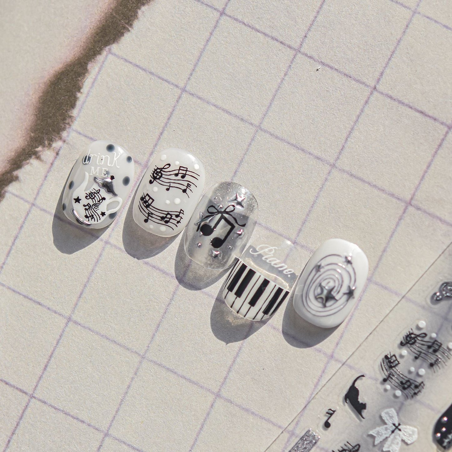 Hello Claws | Edgy-cute Style Black White Musical Note Nail Deco Sticker 