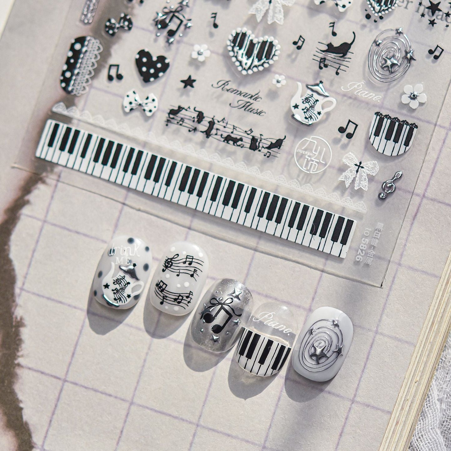 Hello Claws | Edgy-cute Style Black White Musical Note Nail Deco Sticker 