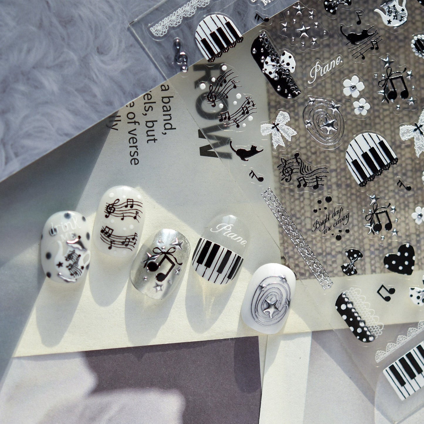 Hello Claws | Edgy-cute Style Black White Musical Note Nail Deco Sticker 