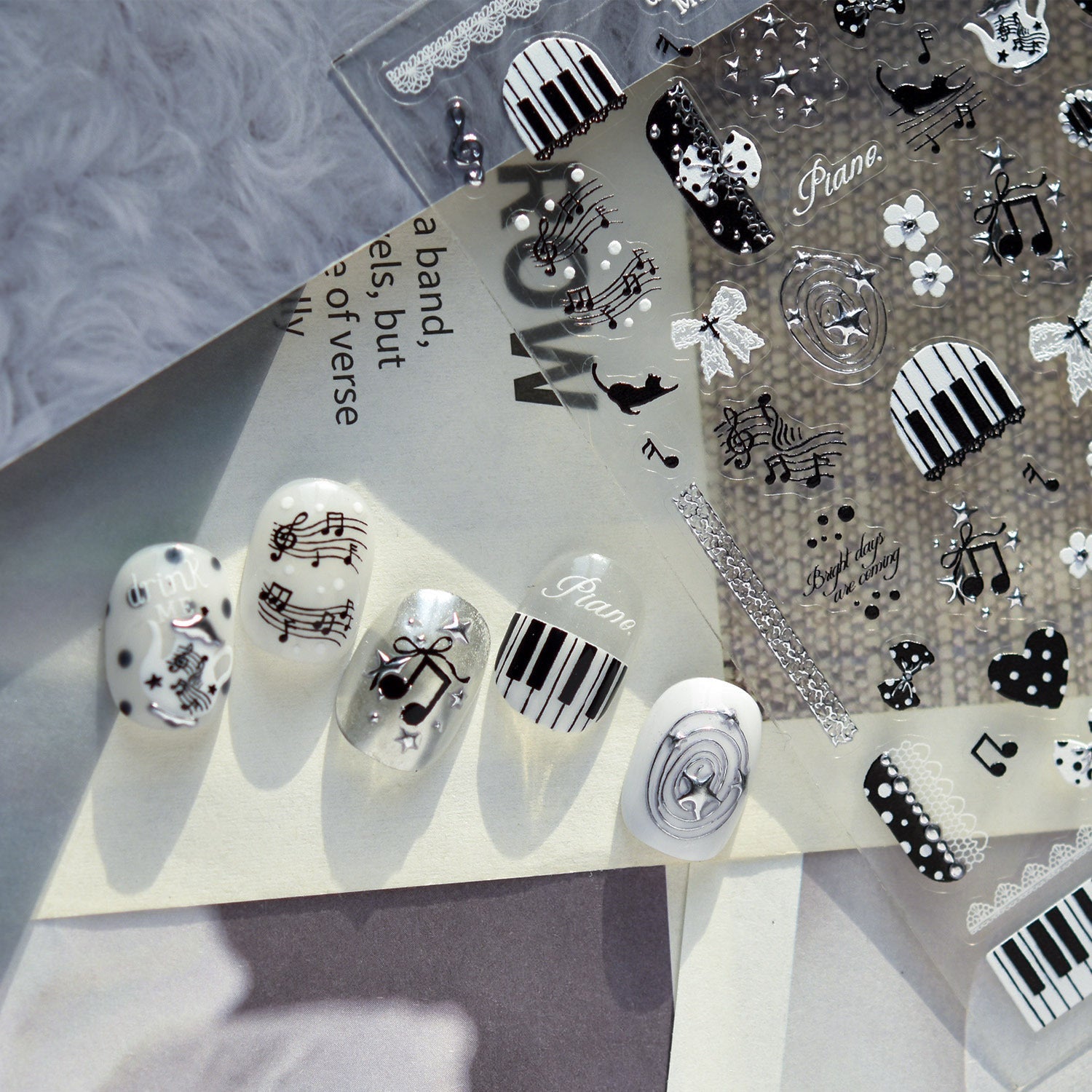Hello Claws | Edgy-cute Style Black White Musical Note Nail Deco Sticker 
