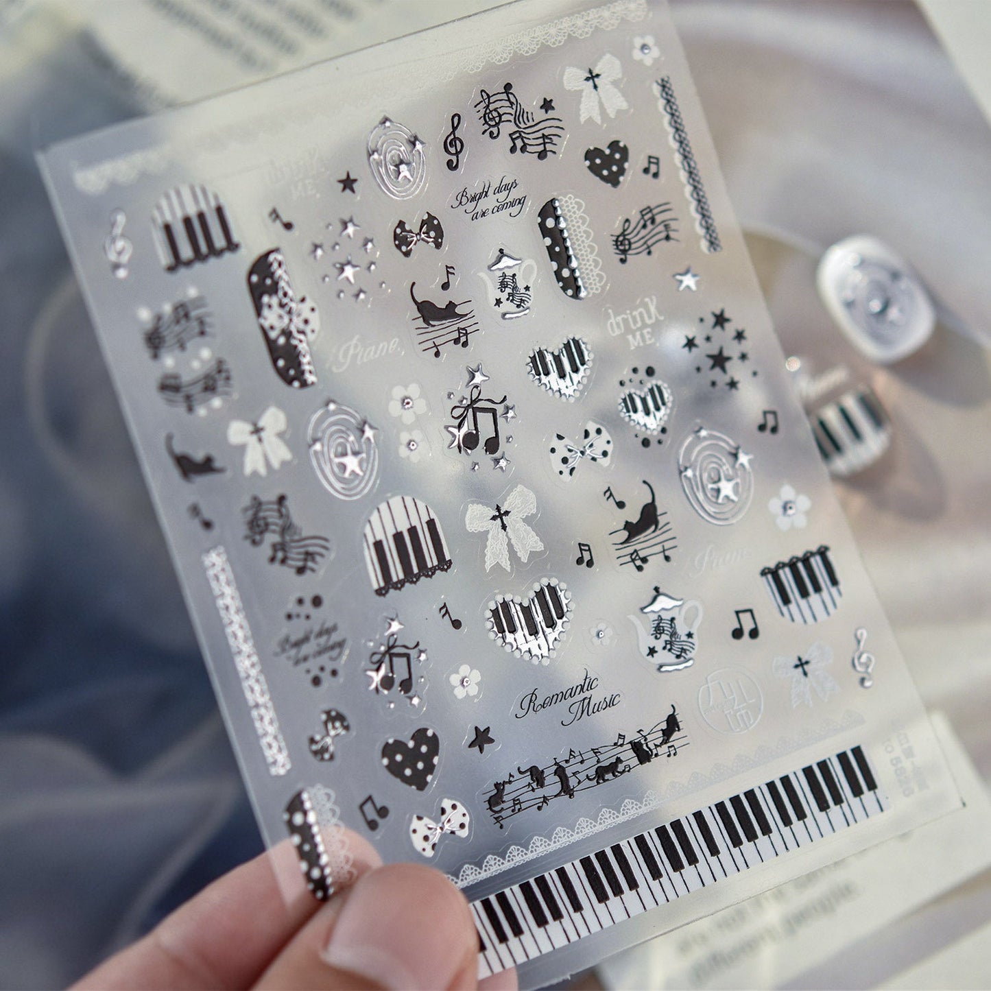 Hello Claws | Edgy-cute Style Black White Musical Note Nail Deco Sticker 
