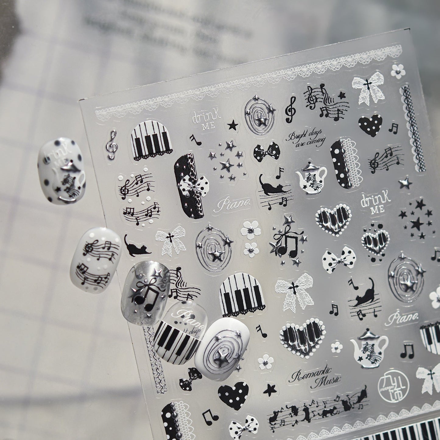 Hello Claws | Edgy-cute Style Black White Musical Note Nail Deco Sticker 