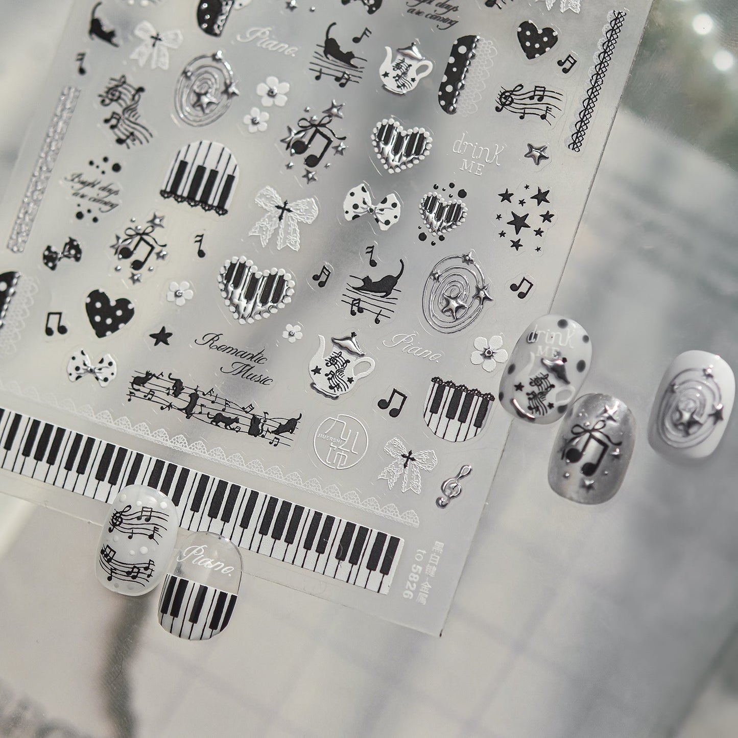 Hello Claws | Edgy-cute Style Black White Musical Note Nail Deco Sticker 