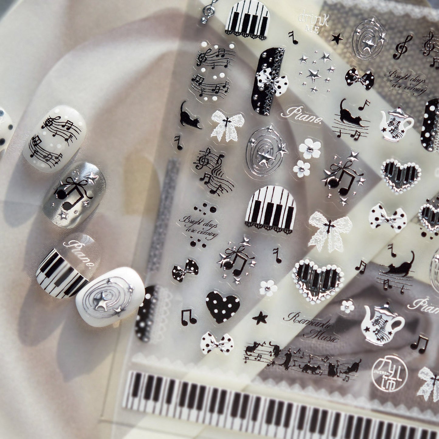 Hello Claws | Edgy-cute Style Black White Musical Note Nail Deco Sticker 