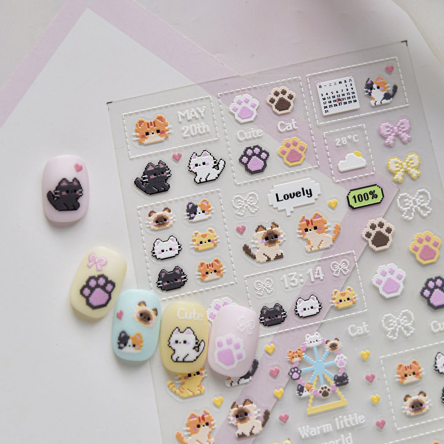 Hello Claws | Pixel-art Style Lovely Kitty Puppy Nail Deco Sticker 