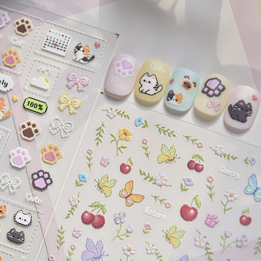 Hello Claws | Pixel-art Style Flower Butterfly Nail Deco Sticker 
