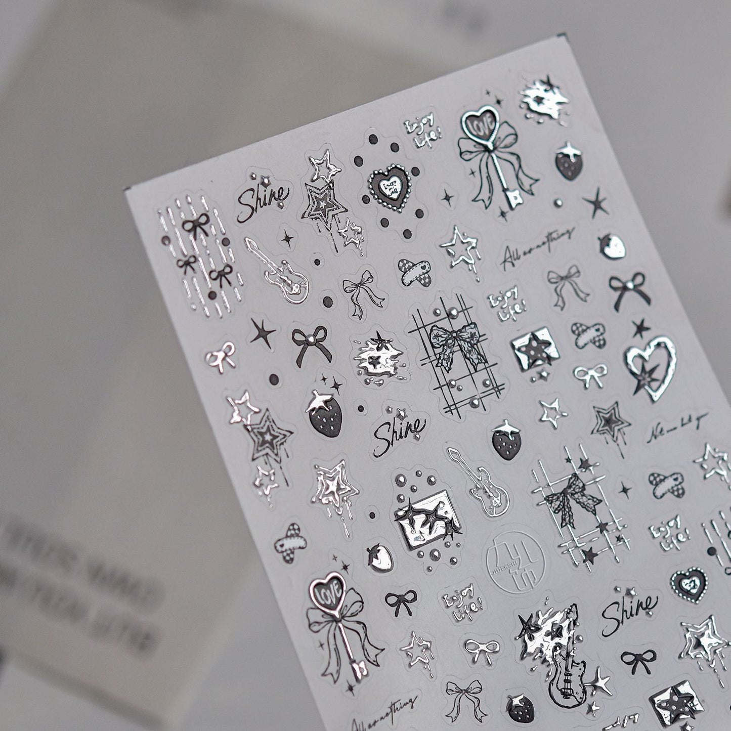 Hello Claws | Silver Bowknot Heart Nail Deco Sticker 