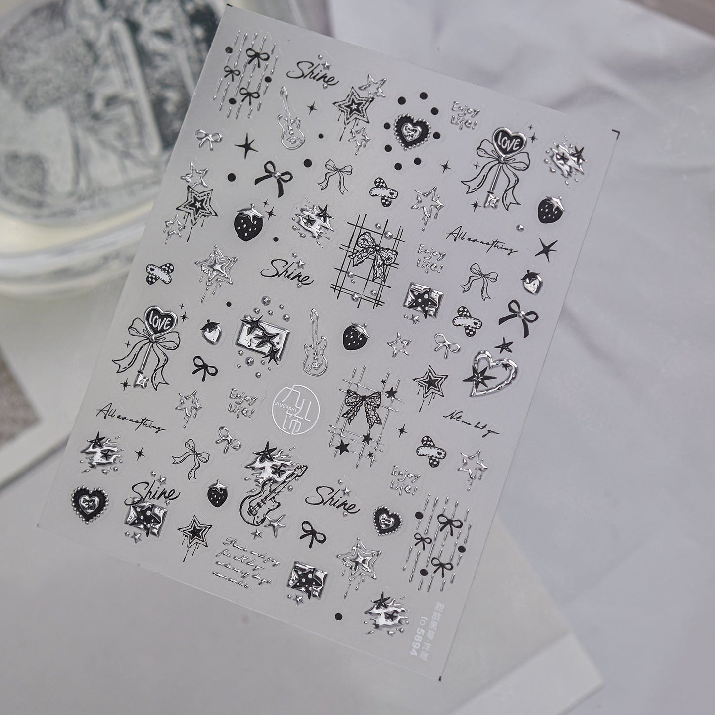 Hello Claws | Silver Bowknot Heart Nail Deco Sticker 