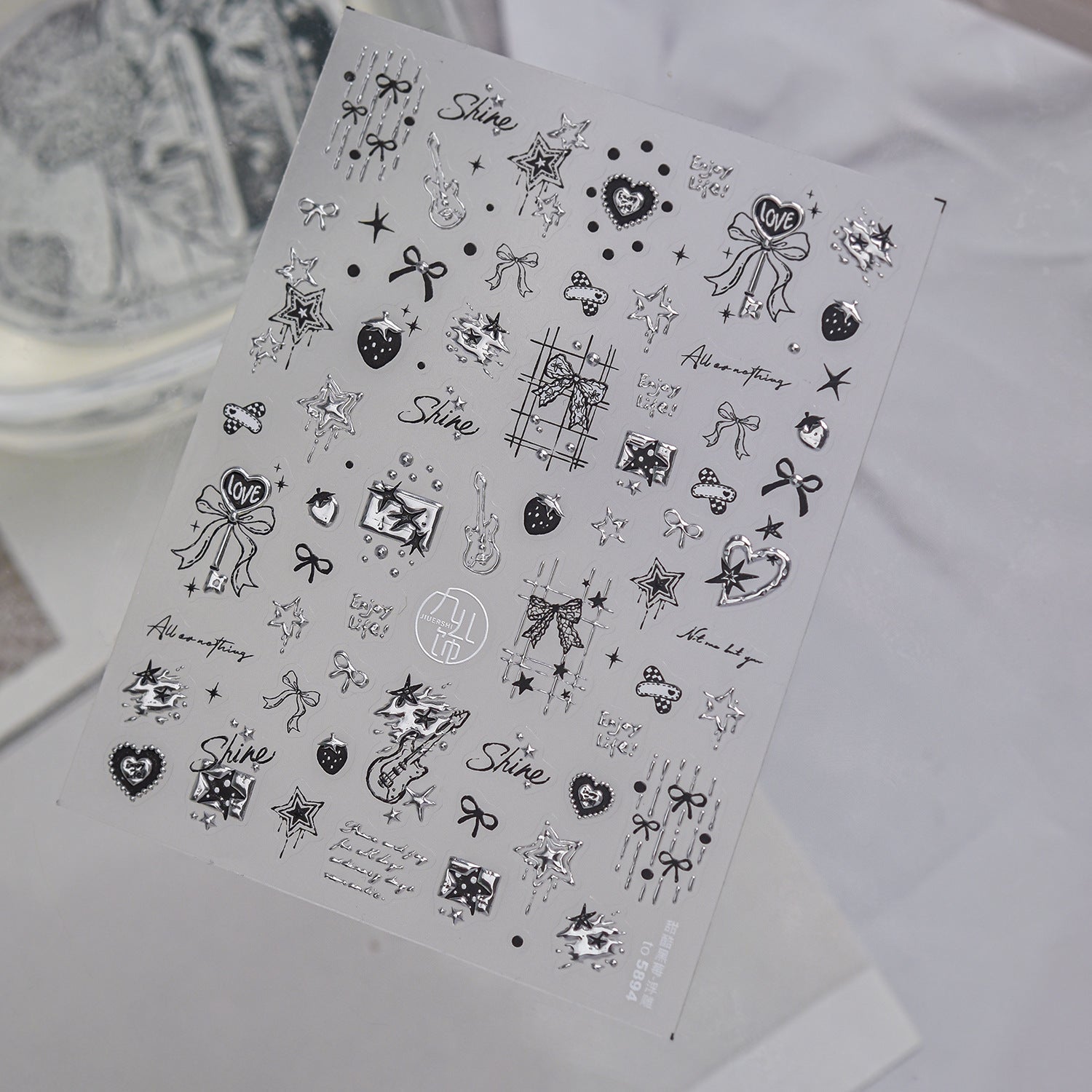 Hello Claws | Silver Bowknot Heart Nail Deco Sticker 
