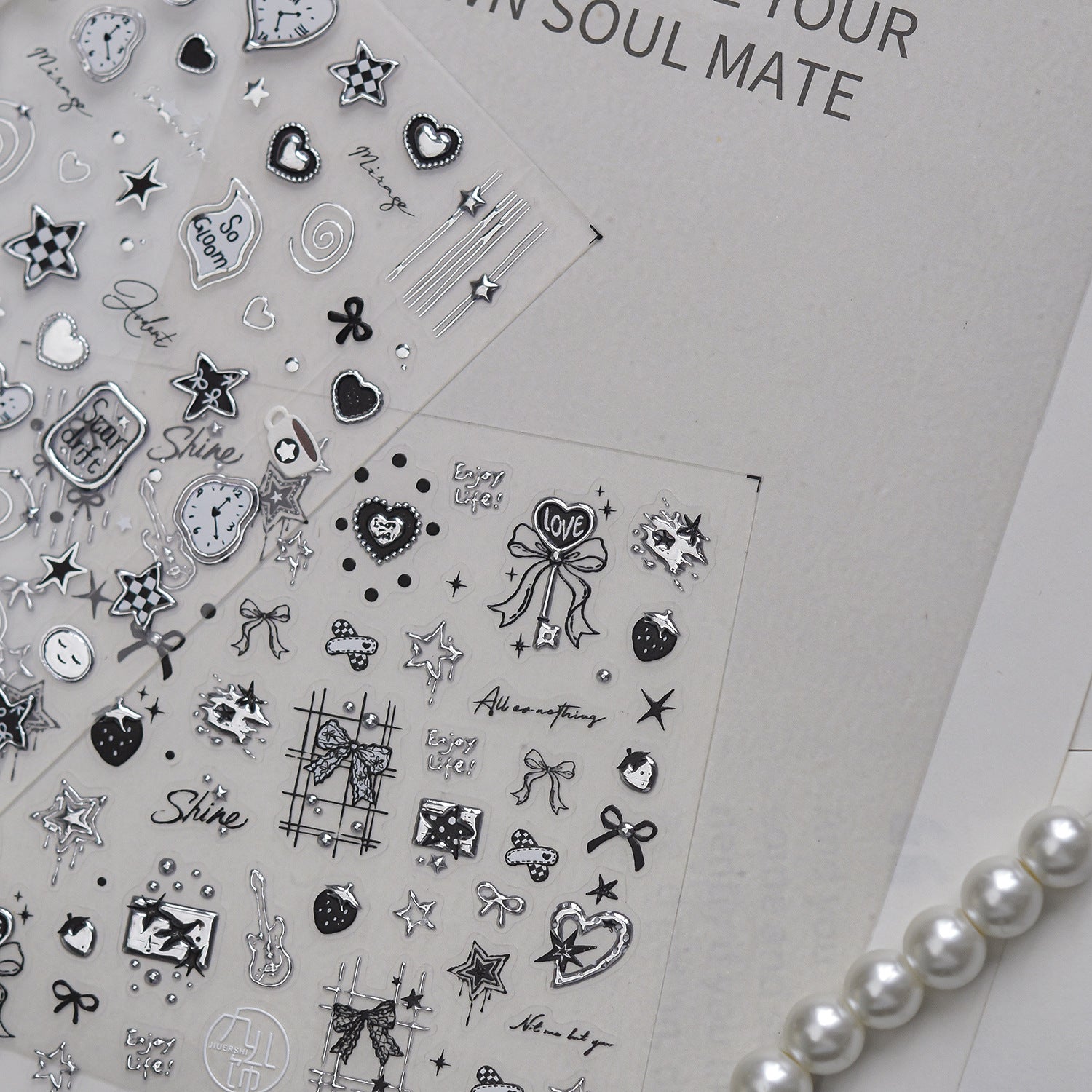 Hello Claws | Silver Bowknot Heart Nail Deco Sticker 