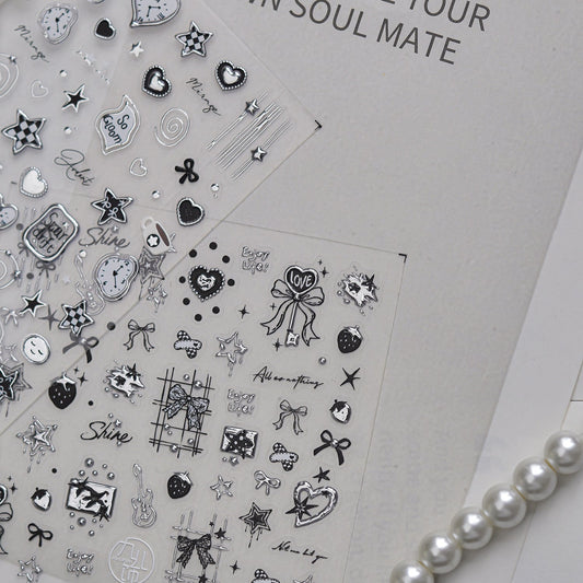 Hello Claws | Silver Bowknot Heart Nail Deco Sticker 
