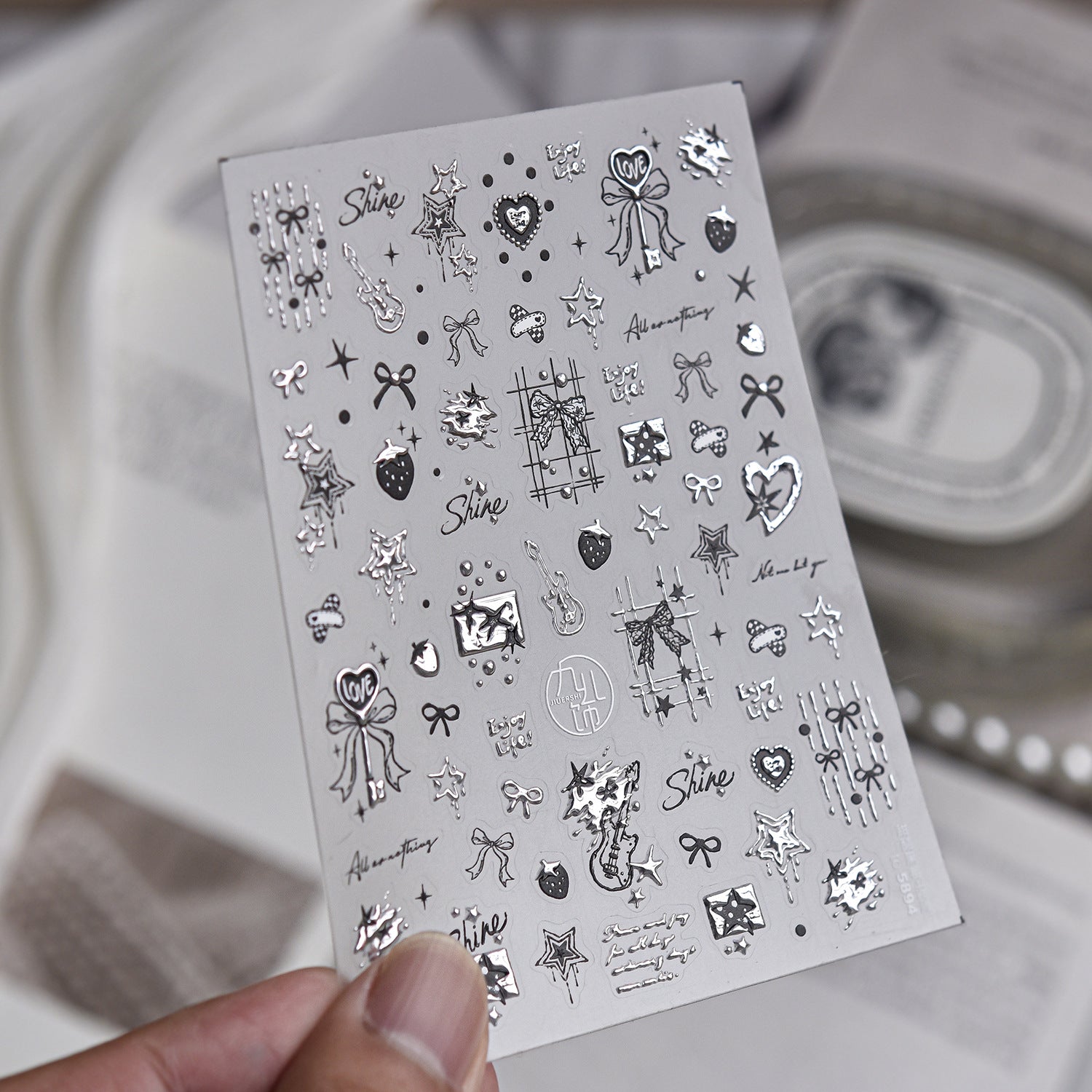 Hello Claws | Silver Bowknot Heart Nail Deco Sticker 