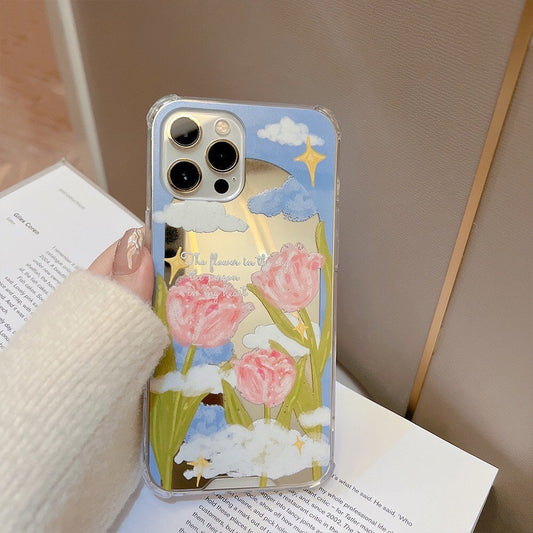 Pink tulips garden iPhone case