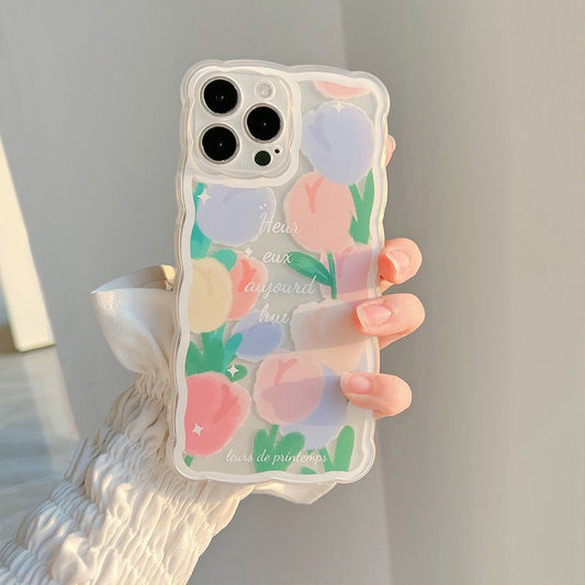 Pink tulips wreath iPhone case