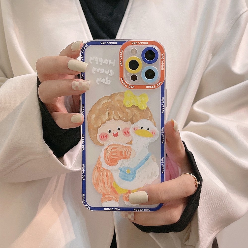 Lovely girl & duck iPhone case