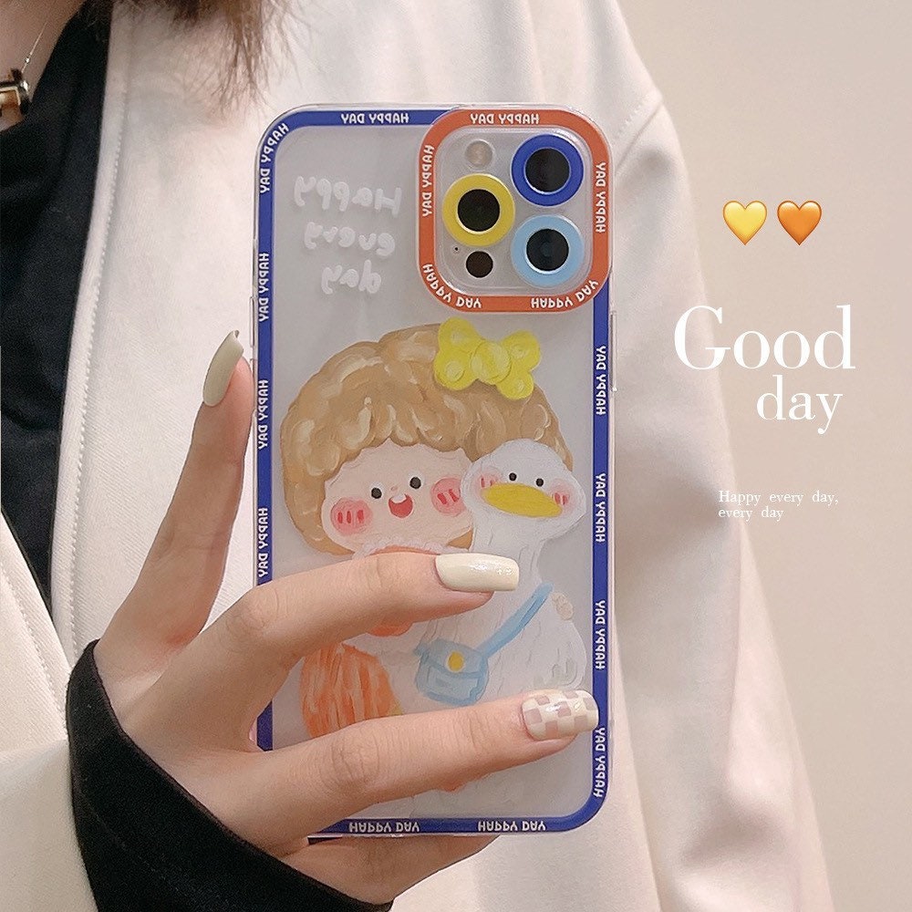 Lovely girl & duck iPhone case