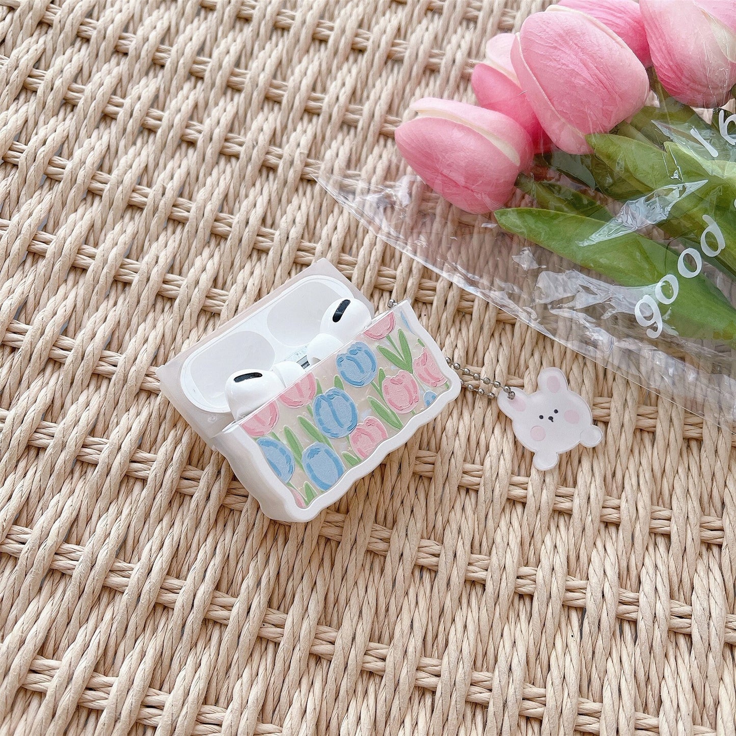 Pink Blue Tulip Rabbit Airpods Case