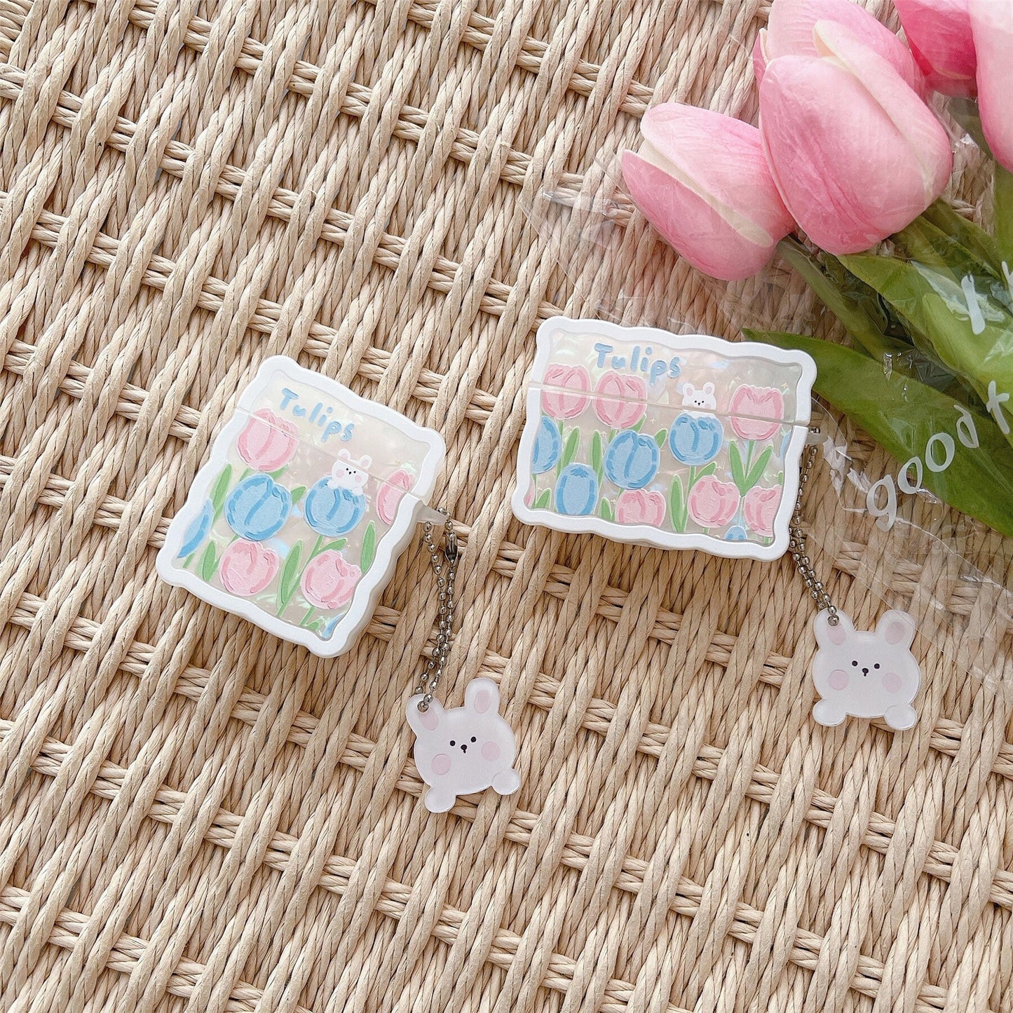 Pink Blue Tulip Rabbit Airpods Case