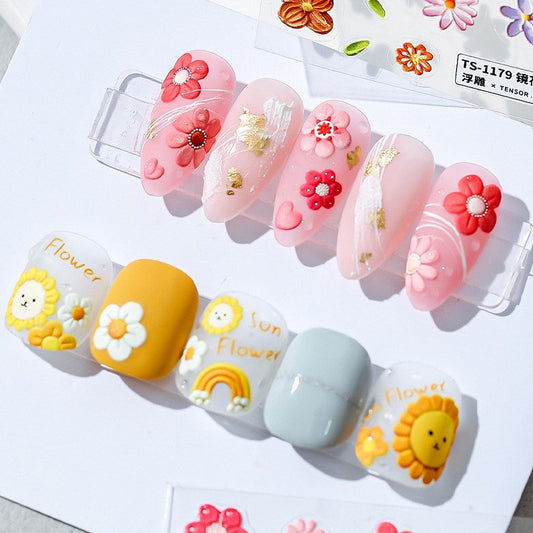 White Daisy Blossom Embossed Flower Pattern Design Nail Deco Sticker