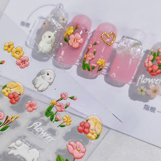 Hello Claws | Pink Rose Bunny Embossed Pattern Design Nail Deco Sticker