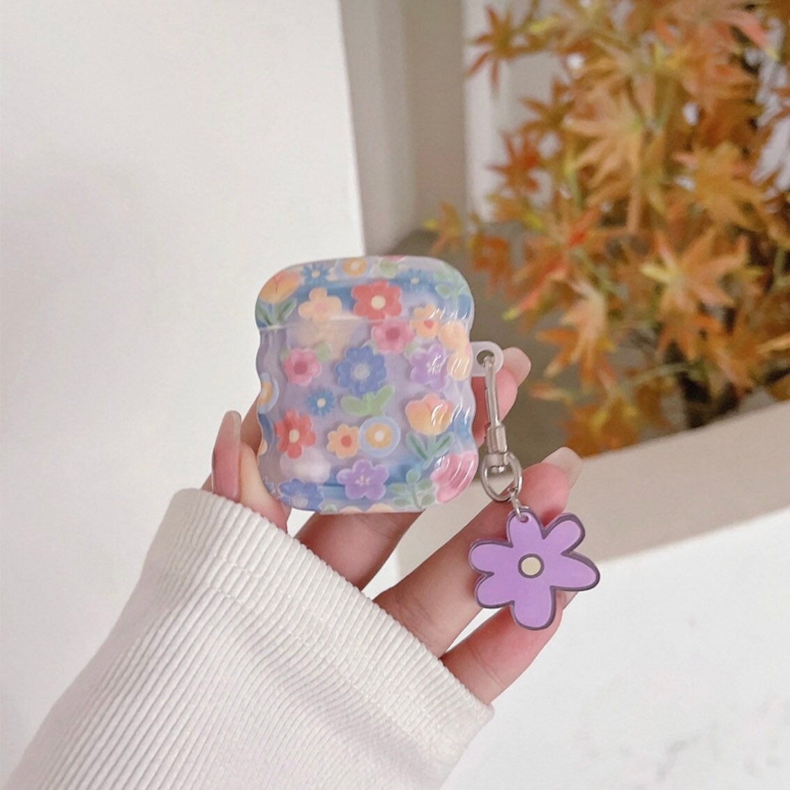 Flower Oil Painting Clear Airpods case | Korean AirPods Case