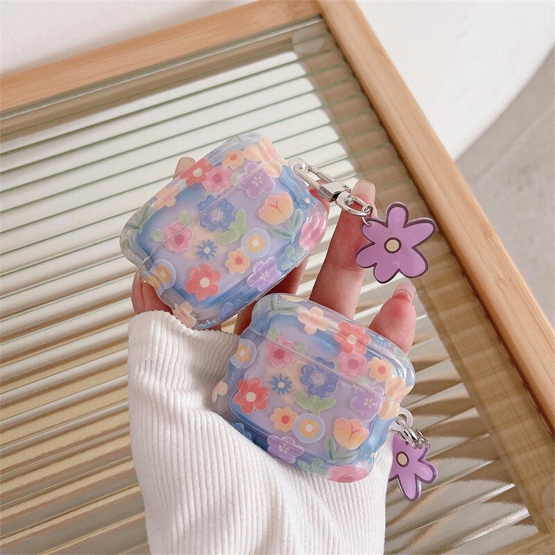 Flower Oil Painting Clear Airpods case | Korean AirPods Case