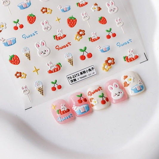 Hello Claws | Nail Deco Pink Strawberry Cherry Bunny Sticker